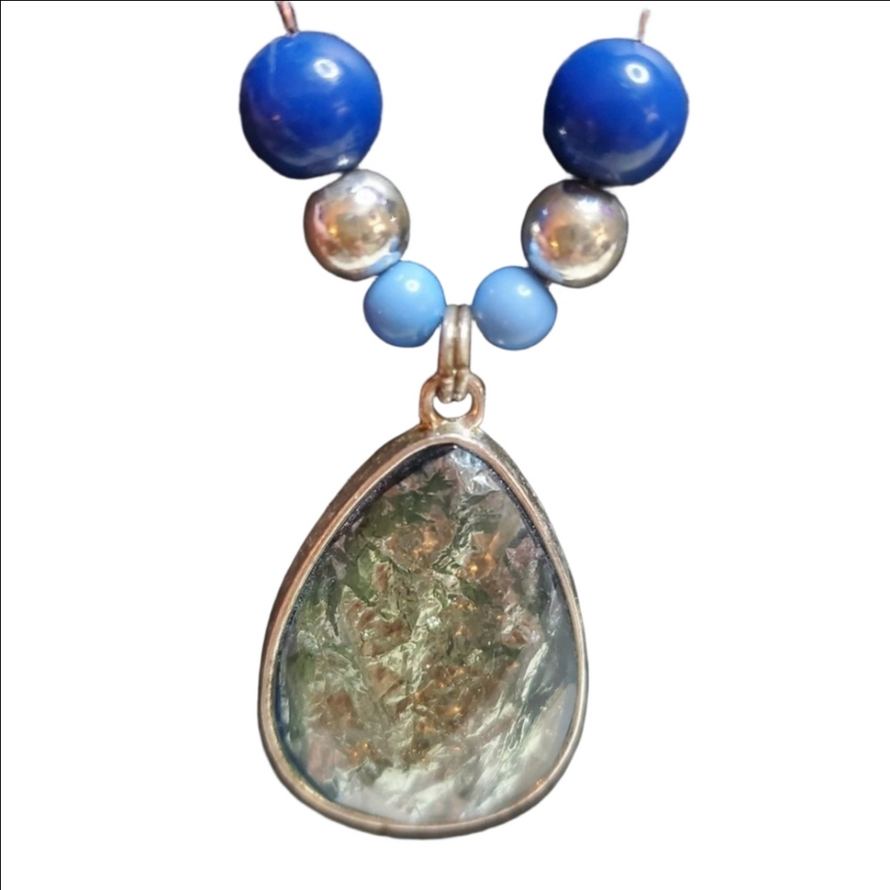 Blue Ceramic Beaded Necklace Boho